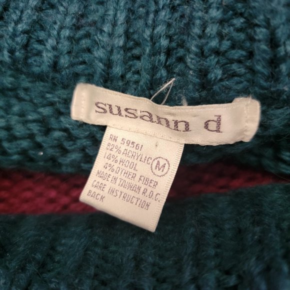 Vintage Susann d oversized Knit Womens Pullover Sweater Teal Purple Orange M - Picture 6 of 10